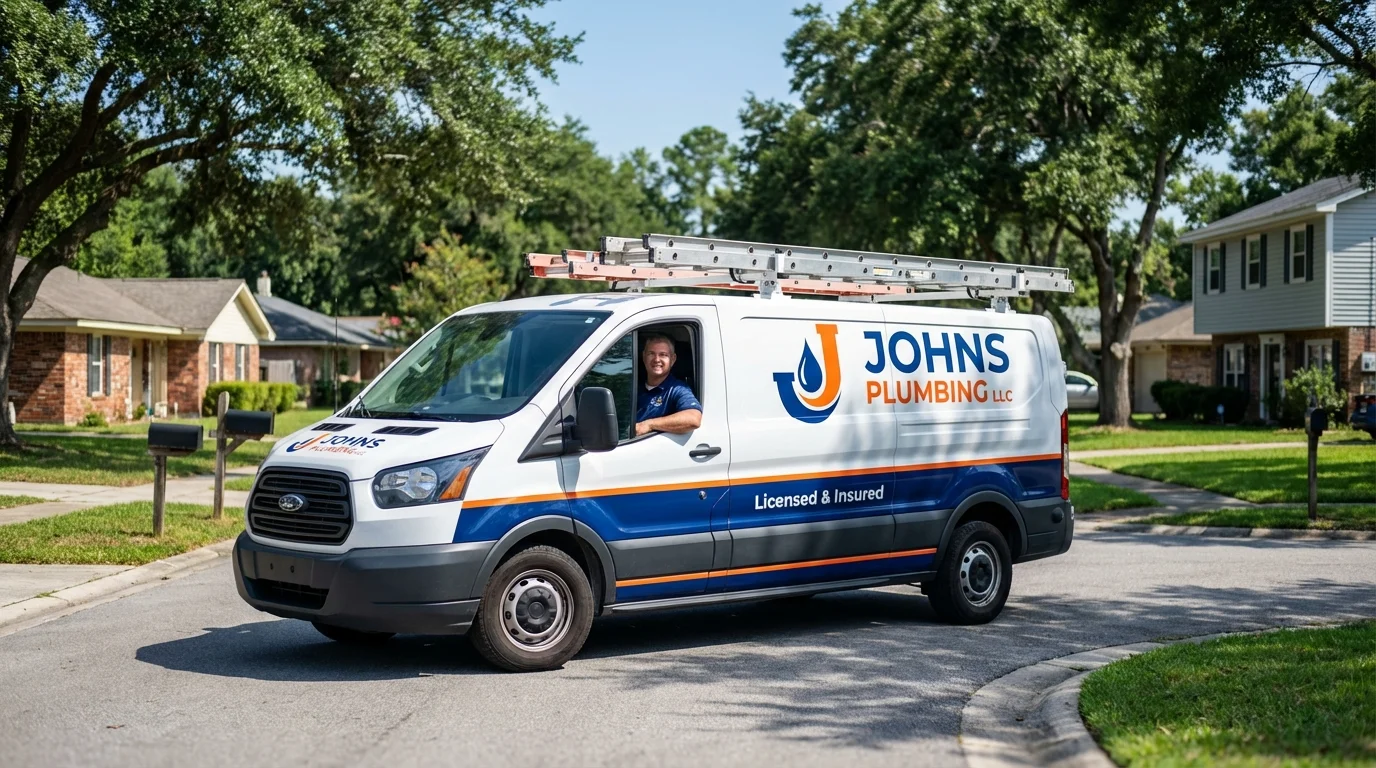 Johns Plumbing LLC service van in Nederland, TX