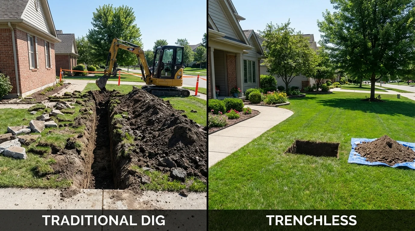 Trenchless sewer repair with minimal yard damage versus traditional excavation in Nederland, TX